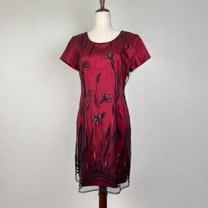 90s Vintage Whimsigoth Lace Mesh Dress Red Black Floral Dark Romance Witchy 10P